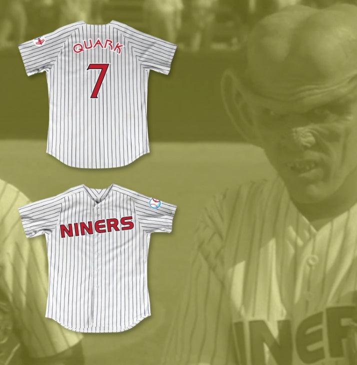 Custom Any Name Number QUARK 7 DEEP SPACE NINERS WHITE PINSTRIPED BASEBALL JERSEY Top Stitched S-6XL