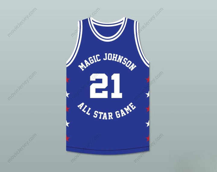 CUSTOM ANY Name Number DOMINIQUE WILKINS 21 MAGIC JOHNSON ALL STAR GAME BLUE BASKETBALL JERSEY 1989 MIDSUMMER NIGHT'S MAGIC CHARITY EVENT Top Stitched S-6XL