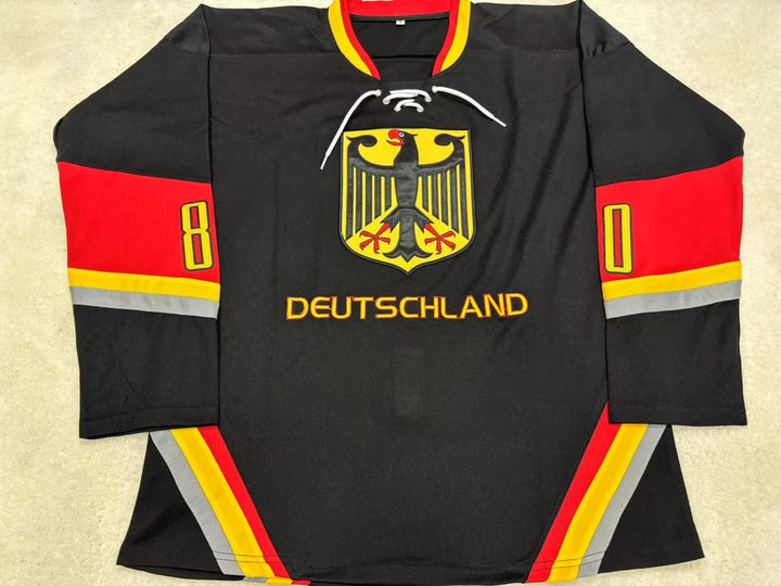 Custom Any Name Number ROBERT MULLER 80 GERMANY NATIONAL TEAM BLACK HOCKEY JERSEY Stitched Top Stitched S-6XL