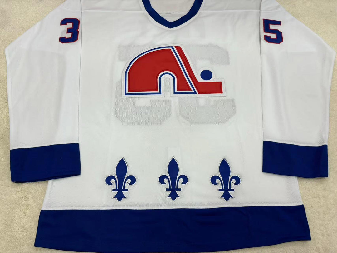 Custom Any Name Number STEPHANE FISET 35 QUEBEC NORDIQUES WHITE HOCKEY JERSEY Top Stitched S-6XL
