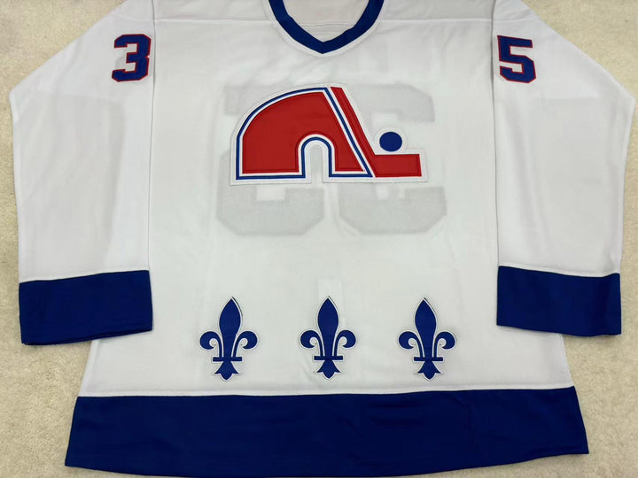 Custom Any Name Number STEPHANE FISET 35 QUEBEC NORDIQUES WHITE HOCKEY JERSEY Top Stitched S-6XL