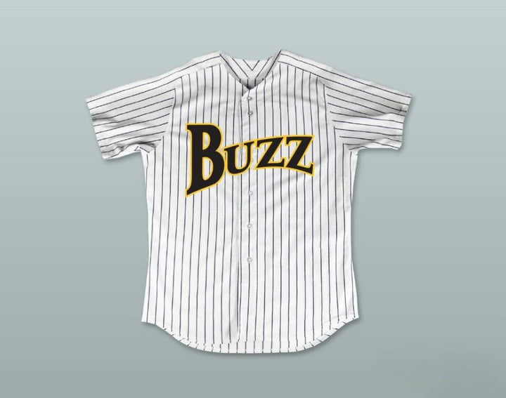 Custom Any Name Number JUAN LOPEZ 11 BUZZ WHITE PINSTRIPED BASEBALL JERSEY MAJOR LEAGUE: BACK TO THE MINORS Top Stitched S-6XL
