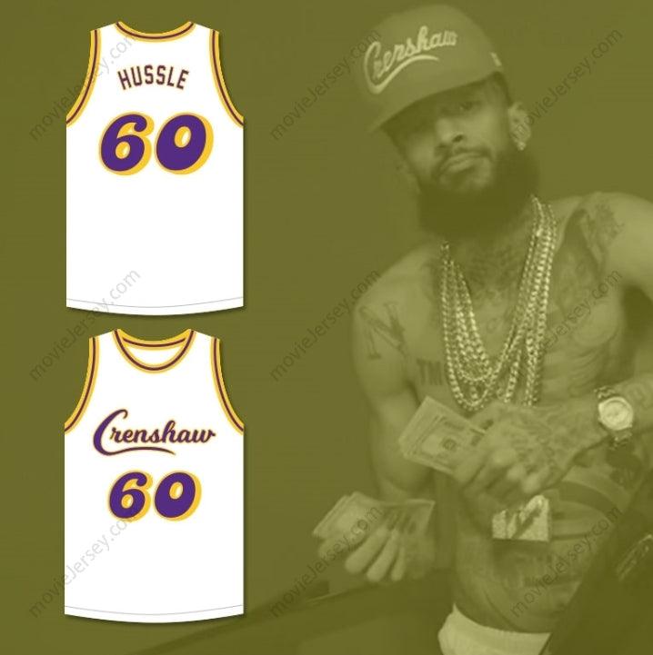 CUSTOM ANY Name Number NIPSEY HUSSLE 60 CRENSHAW WHITE BASKETBALL JERSEY 2 Top Stitched S-6XL