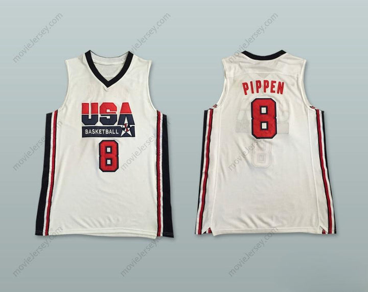 CUSTOM ANY Name Number SCOTTIE PIPPEN 8 USA HOME BASKETBALL JERSEY Top Stitched S-6XL