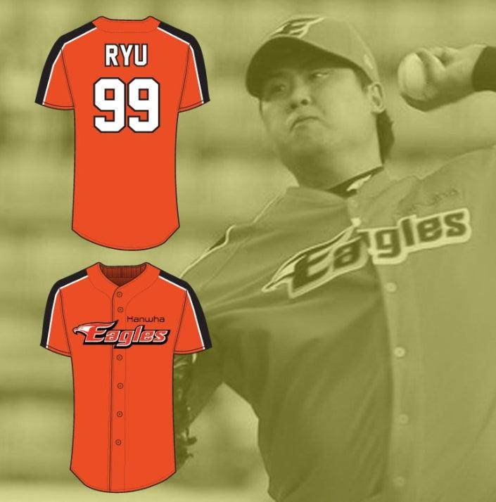 Custom Any Name Number HYUN-JIN RYU HANWHA EAGLES 99 BASEBALL JERSEY Top Stitched S-6XL