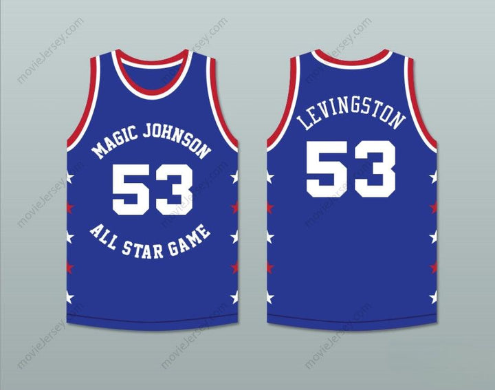 CUSTOM ANY Name Number CLIFF LEVINGSTON 53 MAGIC JOHNSON ALL STAR GAME BLUE BASKETBALL JERSEY 1988 MIDSUMMER NIGHT'S MAGIC CHARITY EVENT Top Stitched S-6XL