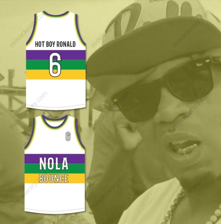 CUSTOM ANY Name Number HOT BOY RONALD 6 NOLA BOUNCE WHITE BASKETBALL JERSEY Top Stitched S-6XL