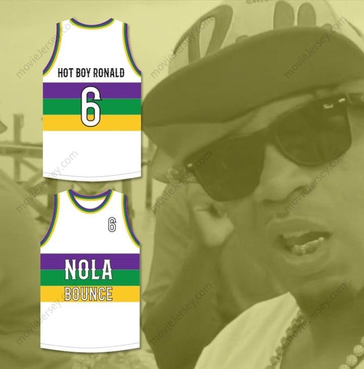 CUSTOM ANY Name Number HOT BOY RONALD 6 NOLA BOUNCE WHITE BASKETBALL JERSEY Top Stitched S-6XL