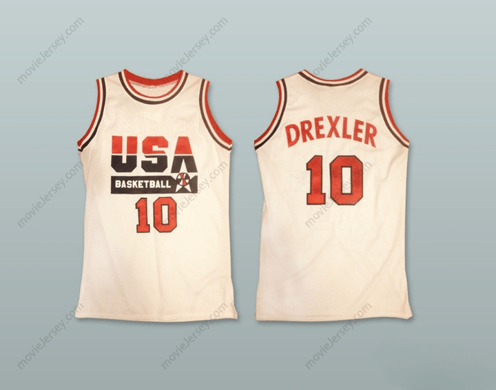 CUSTOM ANY Name Number CLYDE DREXLER 10 USA HOME BASKETBALL JERSEY Top Stitched S-6XL