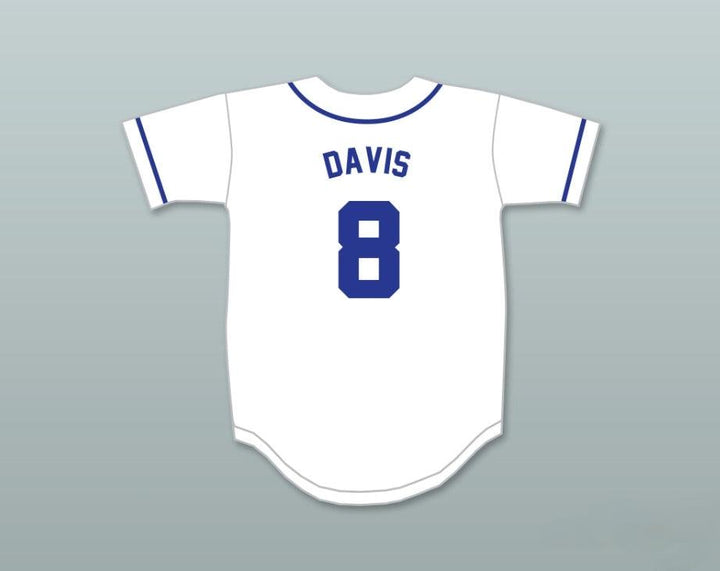 Custom Any Name Number CRASH DAVIS 8  BUTTON DOWN WHITE BASEBALL JERSEY Top Stitched S-6XL