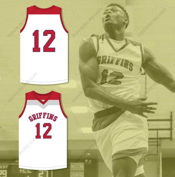 CUSTOM ANY Name Number ZION WILLIAMSON 12  DAY SCHOOL GRIFFINS WHITE BASKETBALL JERSEY 1 Top Stitched S-6XL
