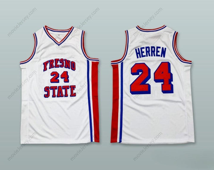 CUSTOM ANY Name Number CHRIS HERREN 24 FRESNO STATE BULLDOGS WHITE BASKETBALL JERSEY Top Stitched S-6XL