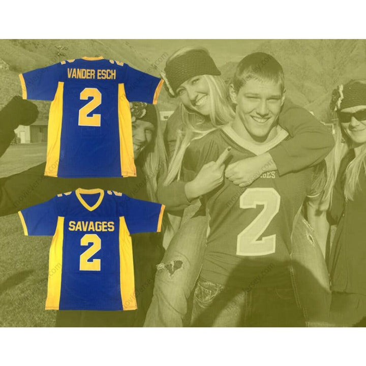 CUSTOM ANY Name Number LEIGHTON VANDER ESCH 2 SALMON RIVER HIGH SCHOOL SAVAGES BLUE FOOTBALL JERSEY Top Stitched S-6XL