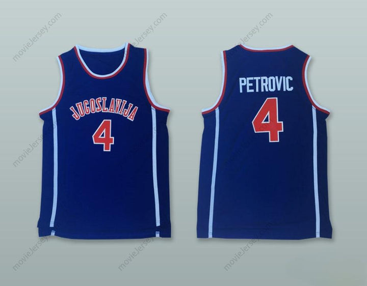 CUSTOM ANY Name Number DRAZEN PETROVIC 4 JUGOSLAVIJA BLUE BASKETBALL JERSEY Top Stitched S-6XL
