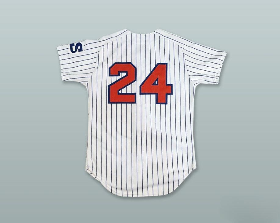 Custom Any Name Number 24 WHITE PINSTRIPED BASEBALL JERSEY Top Stitched S-6XL