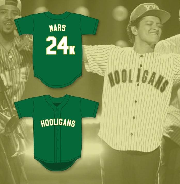 Custom Any Name Number BRUNO MARS 24K HOOLIGANS GREEN BASEBALL JERSEY BET AWARDS Top Stitched S-6XL