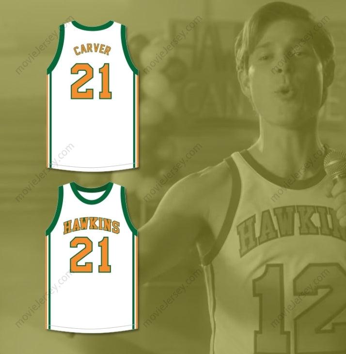 CUSTOM ANY Name Number JASON CARVER 21 HAWKINS HIGH SCHOOL TIGERS WHITE BASKETBALL JERSEY 2 Top Stitched S-6XL