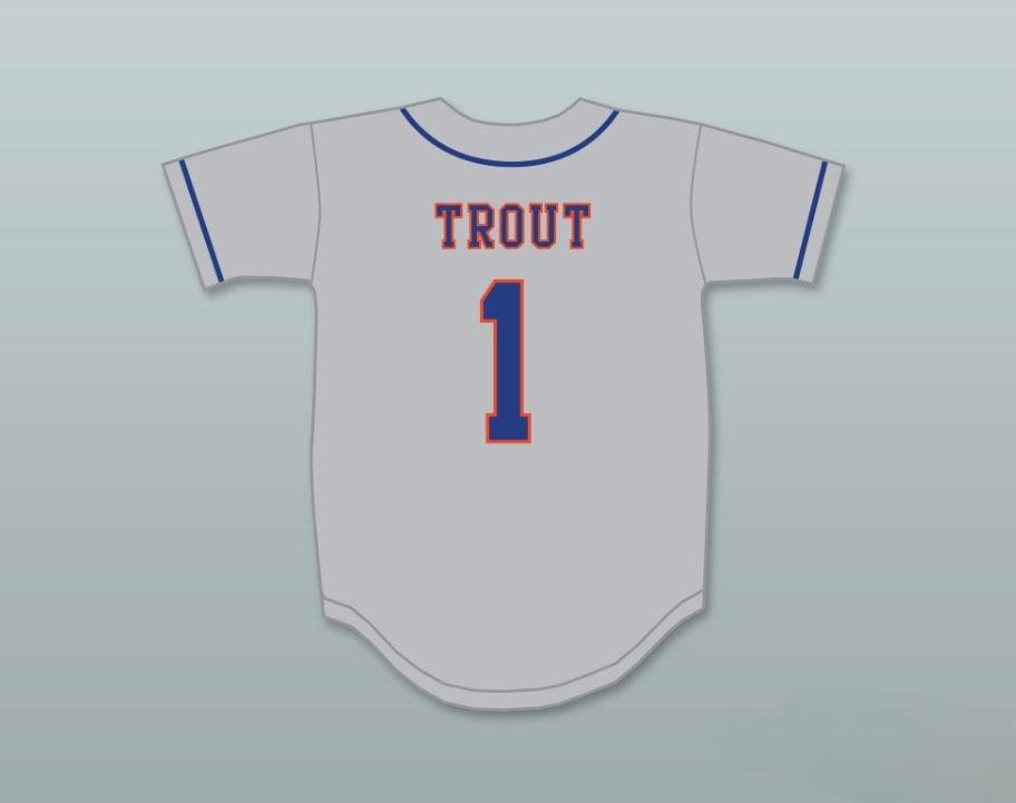 Custom Any Name Number MIKE TROUT 1  SENIOR HIGH SCHOOL THUNDERBOLTS GRAY BASEBALL JERSEY 2 Top Stitched S-6XL