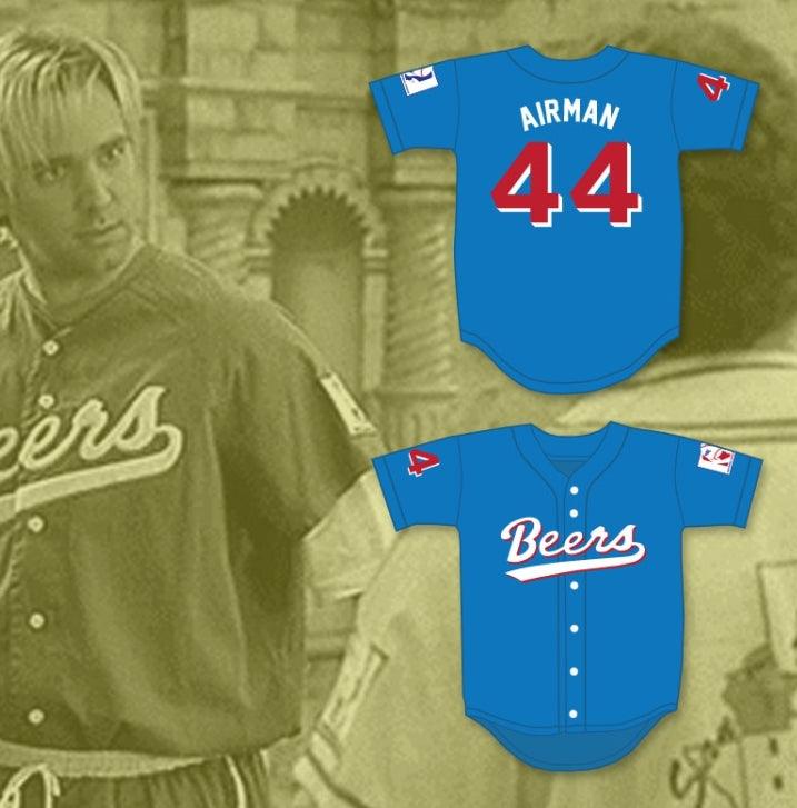 Custom Any Name Number JOE 'AIRMAN' COOPER 44  BEERS BASEKETBALL BLUE BASEBALL JERSEY Top Stitched S-6XL