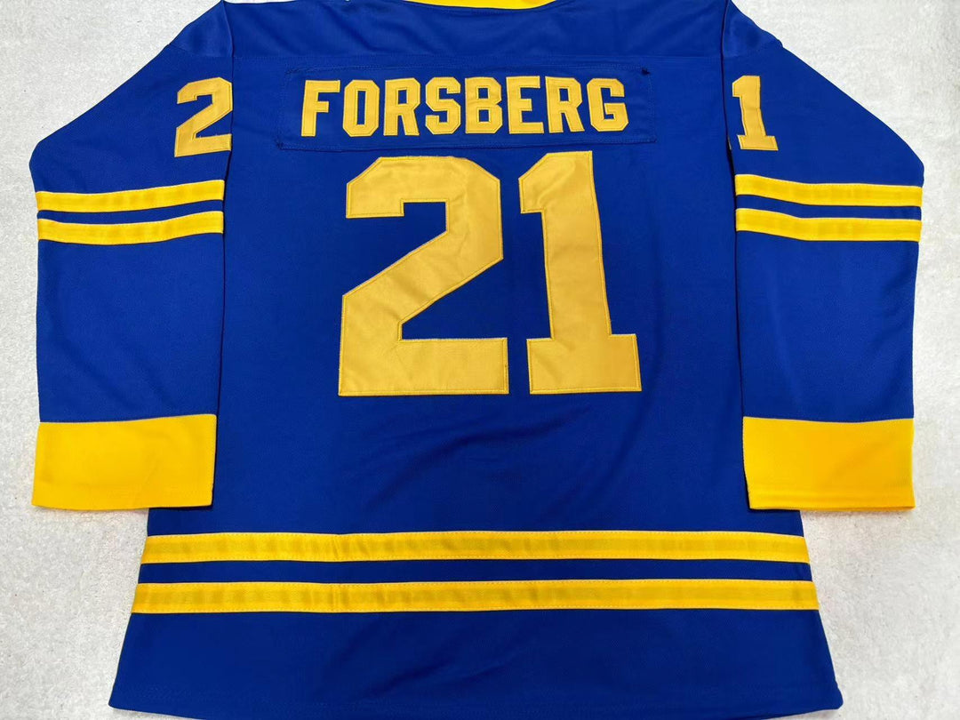 Custom Any Name Number PETER FORSBERG 21 SWEDEN NATIONAL TEAM BLUE HOCKEY JERSEY Stitched Top Stitched S-6XL