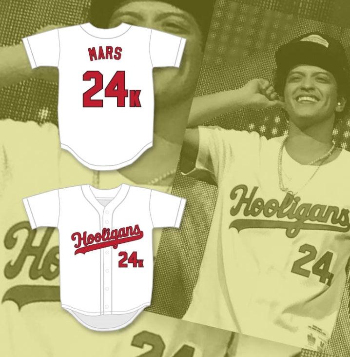 Custom Any Name Number MARS 24K HOOLIGANS WHITE BASEBALL JERSEY Top Stitched S-6XL