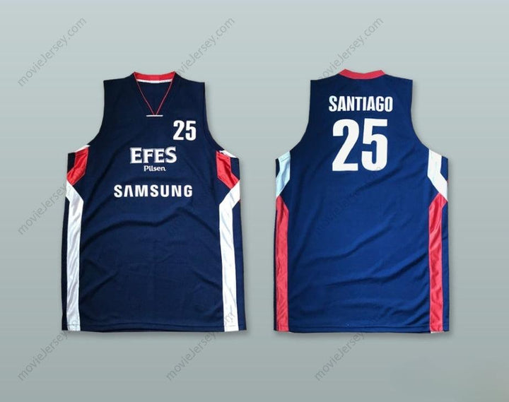 CUSTOM ANY Name Number DANIEL SANTIAGO 25 ANADOLU EFES SK ISTANBUL TURKEY NAVY BLUE BASKETBALL JERSEY Top Stitched S-6XL
