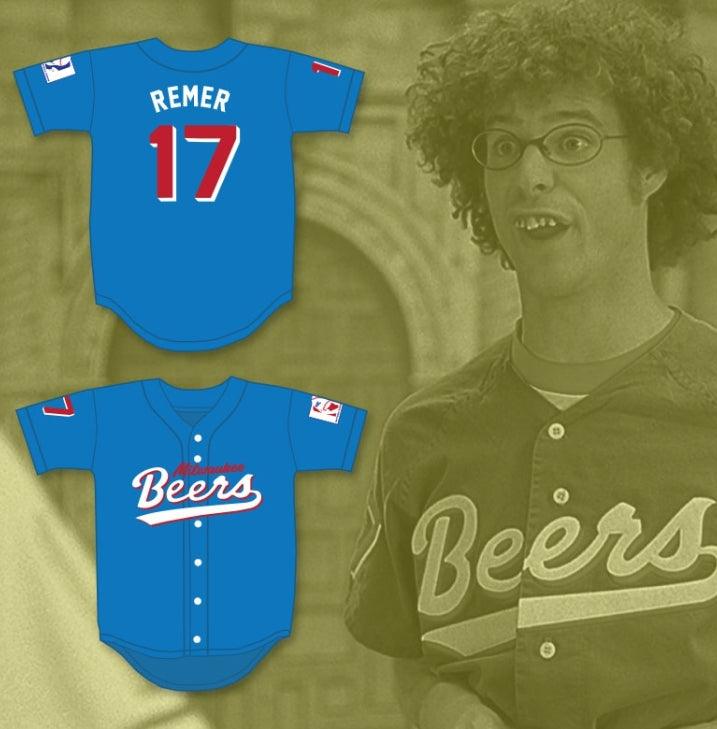 Custom Any Name Number DOUG REMER 17  BEERS DELUXE BASEKETBALL BLUE BASEBALL JERSEY Top Stitched S-6XL