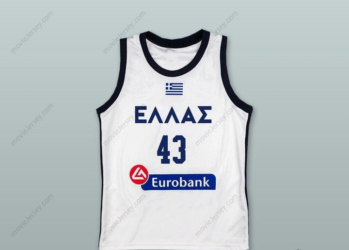Custom Any Name Thanasis Antetokounmpo 43 Greece White Basketball Jersey Top Stitched S-6XL