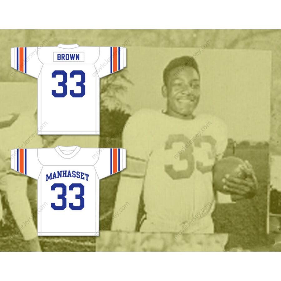 CUSTOM ANY Name Number JIM BROWN 33 MANHASSET HIGH SCHOOL INDIANS WHITE FOOTBALL JERSEY Top Stitched S-6XL