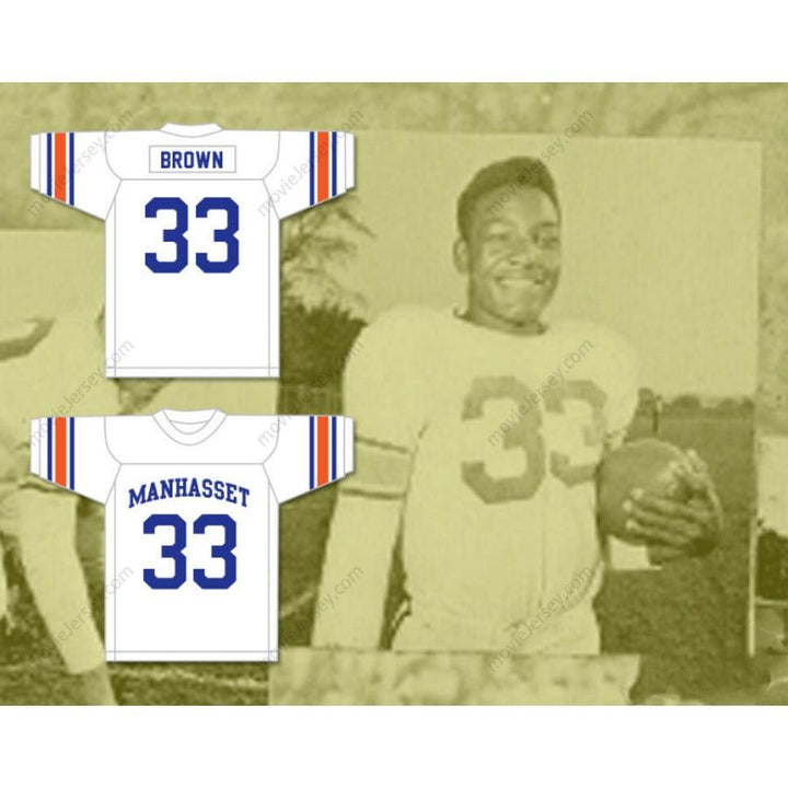 CUSTOM ANY Name Number JIM BROWN 33 MANHASSET HIGH SCHOOL INDIANS WHITE FOOTBALL JERSEY Top Stitched S-6XL