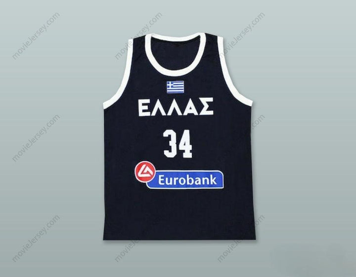 CUSTOM ANY Name Number GIANNIS ANTETOKOUNMPO 34 GREECE NATIONAL TEAM NAVY BLUE BASKETBALL JERSEY Top Stitched S-6XL