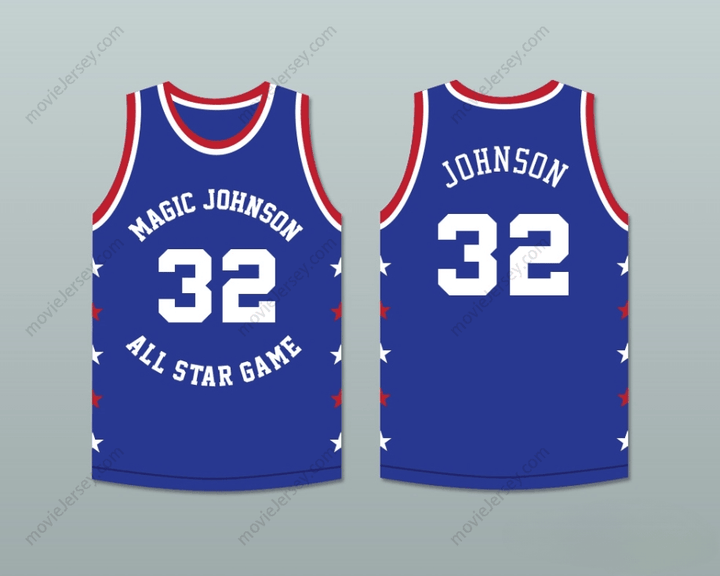 CUSTOM ANY Name Number MAGIC JOHNSON 32 MAGIC JOHNSON ALL STAR GAME BLUE BASKETBALL JERSEY 1986 MIDSUMMER NIGHT'S MAGIC CHARITY EVENT Top Stitched S-6XL