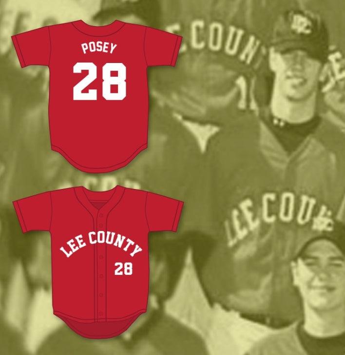 Custom Any Name Number BUSTER POSEY 28 LEE COUNTY HIGH SCHOOL TROJANS RED BASEBALL JERSEY 2 Top Stitched S-6XL