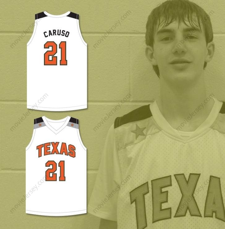 CUSTOM ANY Name Number ALEX CARUSO 21 TEXAS D1 AMBASSADORS  WHITE BASKETBALL JERSEY 1 Top Stitched S-6XL