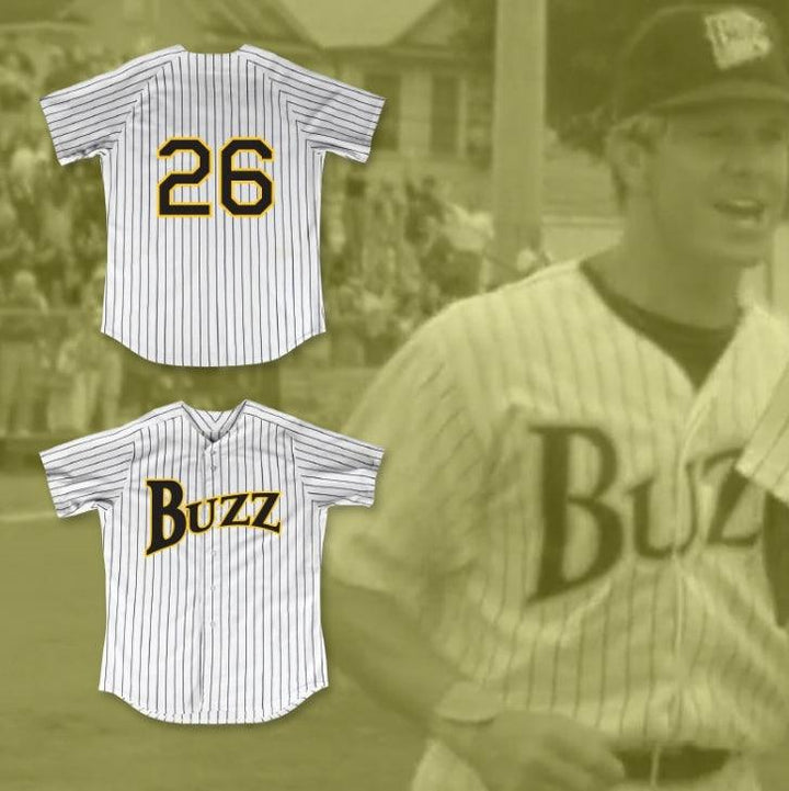 Custom Any Name Number LANCE PERE 26 BUZZ WHITE PINSTRIPED BASEBALL JERSEY MAJOR LEAGUE: BACK TO THE MINORS Top Stitched S-6XL