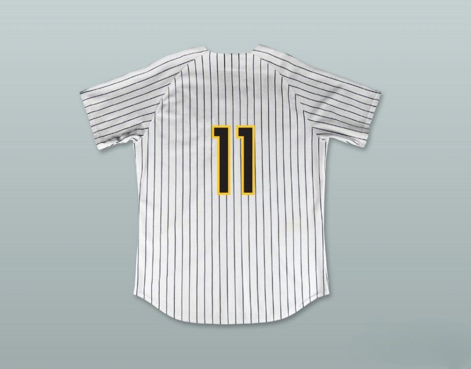 Custom Any Name Number JUAN LOPEZ 11 BUZZ WHITE PINSTRIPED BASEBALL JERSEY MAJOR LEAGUE: BACK TO THE MINORS Top Stitched S-6XL