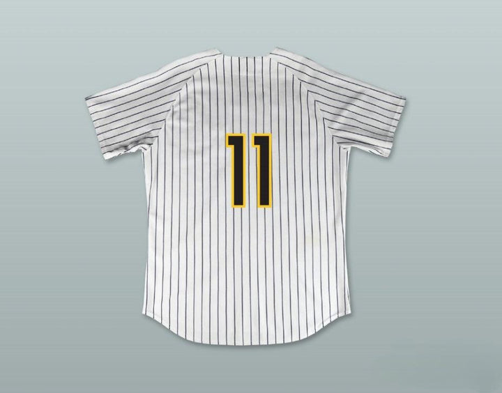 Custom Any Name Number JUAN LOPEZ 11 BUZZ WHITE PINSTRIPED BASEBALL JERSEY MAJOR LEAGUE: BACK TO THE MINORS Top Stitched S-6XL
