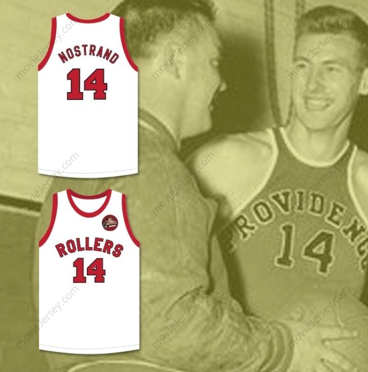 CUSTOM ANY Name Number GEORGE NOSTRAND 14 PROVIDENCE STEAMROLLERS WHITE BASKETBALL JERSEY WITH PATCH 2 Top Stitched S-6XL