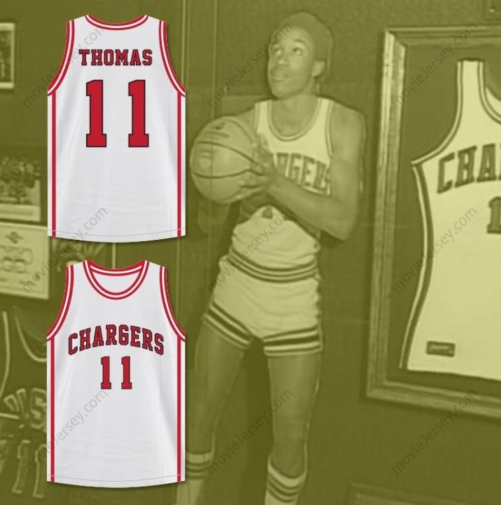 CUSTOM ANY Name Number ISIAH THOMAS 11 CHARGERS HIGH SCHOOL WHITE BASKETBALL JERSEY HOOP DREAMS Top Stitched S-6XL