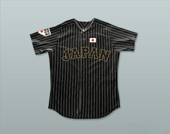 Custom Any Name Number SHOHEI OHTANI 16 JAPAN SAMURAI BLACK PINSTRIPED BASEBALL JERSEY Top Stitched S-6XL