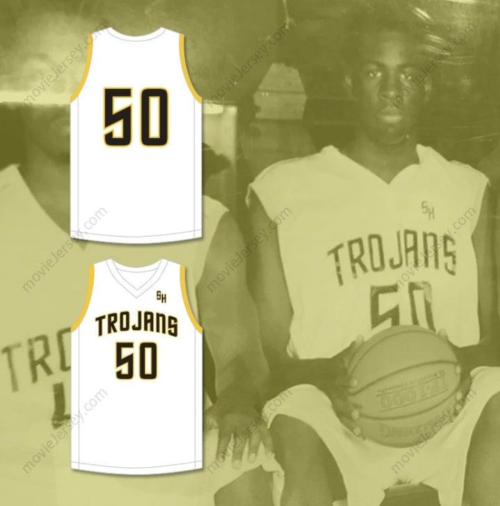 CUSTOM ANY Name Number DRAYMOND GREEN 50 SAGINAW HIGH SCHOOL TROJANS WHITE BASKETBALL JERSEY 1 Top Stitched S-6XL