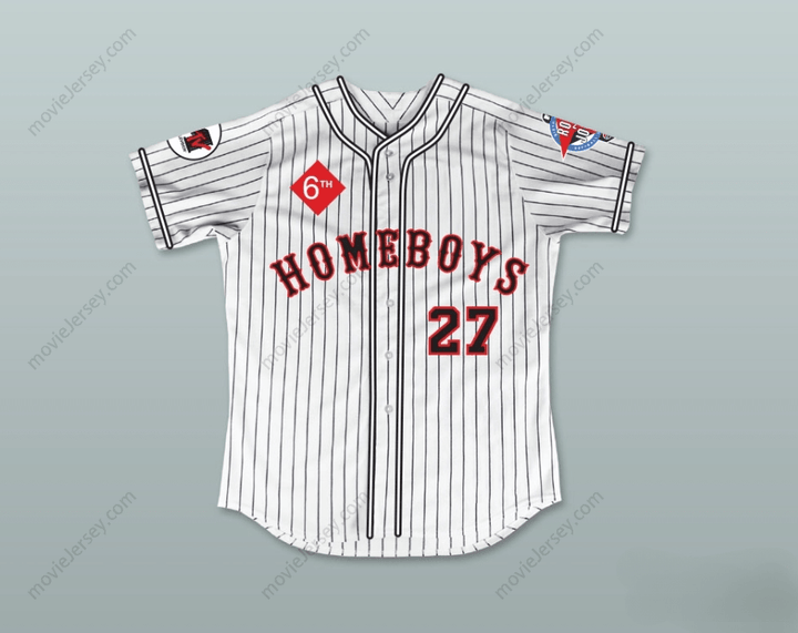Custom Any Name Number STEVE ALBERT 27 HOMEBOYS PINSTRIPED BASEBALL JERSEY 6TH ANNUAL ROCK N' JOCK SOFTBALL CHALLENGE 1995 Top Stitched S-6XL
