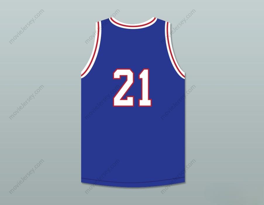 CUSTOM ANY Name Number KHALIL ROBINSON 21 WILL FOSTER HIGH SCHOOL PATRIOTS BLUE BASKETBALL JERSEY THE RED SNEAKERS Top Stitched S-6XL