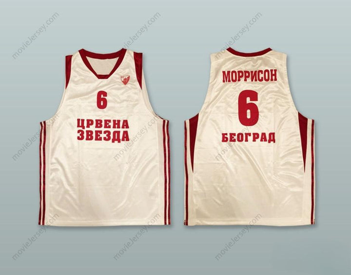 CUSTOM ANY Name Number ADAM MORRISON 6 RED STAR BELGRADE SERBIA WHITE BASKETBALL JERSEY Top Stitched S-6XL