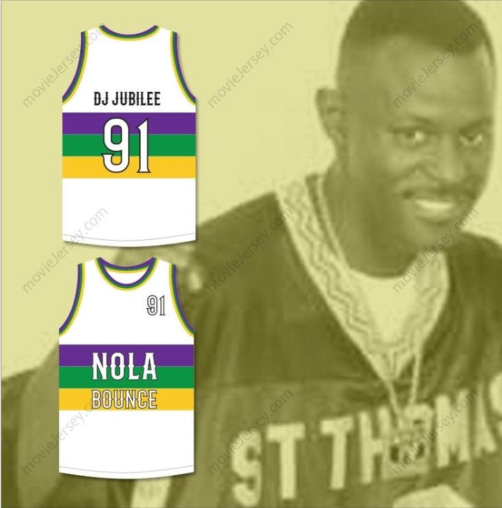 CUSTOM ANY Name Number DJ JUBILEE 91 NOLA BOUNCE WHITE BASKETBALL JERSEY Top Stitched S-6XL