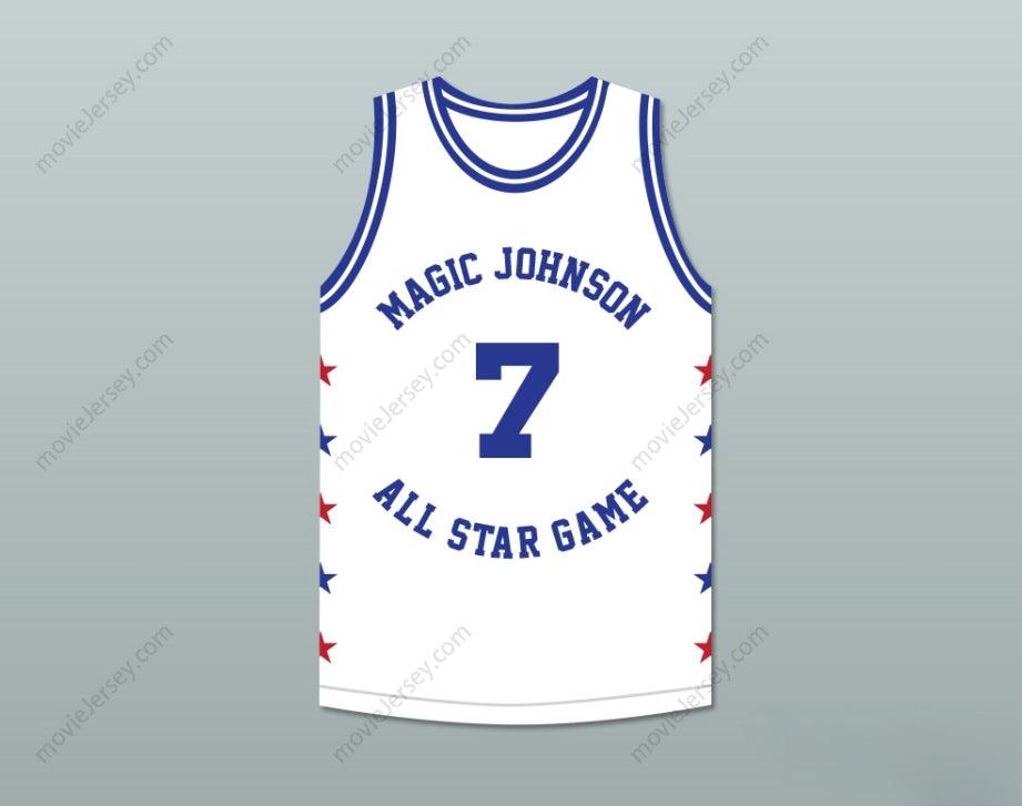 CUSTOM ANY Name Number KEVIN JOHNSON 7 MAGIC JOHNSON ALL STAR GAME WHITE BASKETBALL JERSEY 1989 MIDSUMMER NIGHT'S MAGIC CHARITY EVENT Top Stitched S-6XL