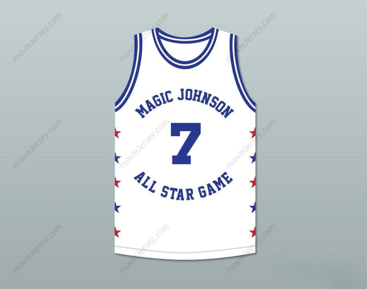 CUSTOM ANY Name Number KEVIN JOHNSON 7 MAGIC JOHNSON ALL STAR GAME WHITE BASKETBALL JERSEY 1989 MIDSUMMER NIGHT'S MAGIC CHARITY EVENT Top Stitched S-6XL