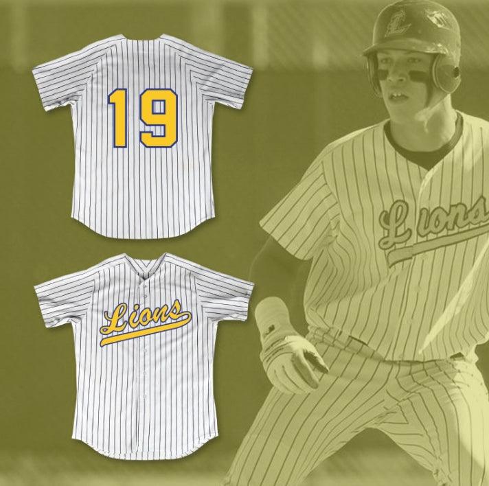 Custom Any Name Number AARON JUDGE 19 LINDEN HIGH SCHOOL LIONS WHITE PINSTRIPED BASEBALL JERSEY 1 Top Stitched S-6XL