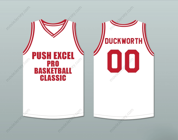 CUSTOM ANY Name Number KEVIN DUCKWORTH 00 PUSH EXCEL PRO BASKETBALL CLASSIC WHITE BASKETBALL JERSEY 1988 CHARITY EVENT Top Stitched S-6XL