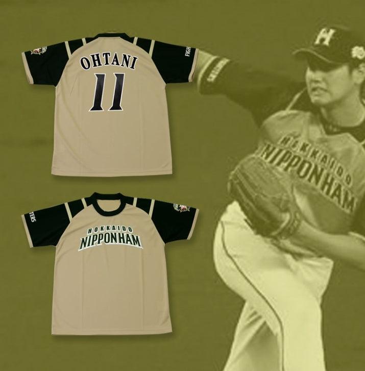 Custom Any Name Number SHOHEI OHTANI 11 HOKKAIDO NIPPON-HAM FIGHTERS TAN BASEBALL JERSEY WITH PATCH Top Stitched S-6XL